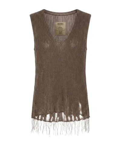 Uma Wang V-neck Sleeveless Knitted Vest In Brown