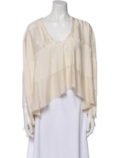 Pre-owned Uma Wang V-neck Three-quarter Sleeve Blouse In Neutral