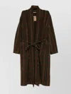 Uma Wang Waist Belted Checked Pattern Long Sleeves Coat In Brown