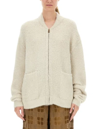 Uma Wang White Knitted Mock Collar Sweater