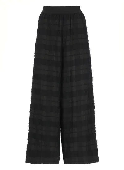 UMA WANG WIDE-LEG BLACK PANTS WITH TEXTURED CHECKERED PATTERN