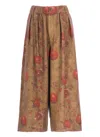 Uma Wang Wide-leg Pants With Contrasting Floral Motifs In Brown