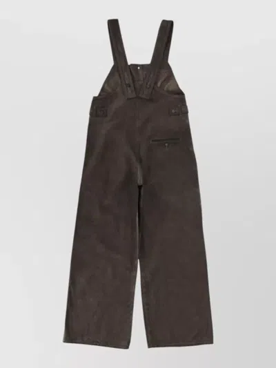 Uma Wang Wide Leg Trousers Adjustable Straps Button Detailing In Brown