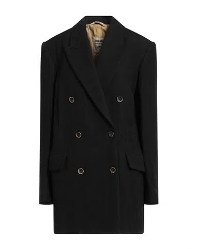 Uma Wang Woman Coat Black Size M Virgin Wool, Linen, Cotton