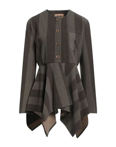 Uma Wang Woman Jacket Khaki Size M Virgin Wool, Polyamide, Elastane In Multi