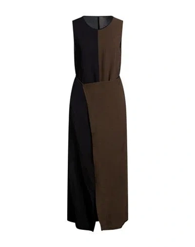 Uma Wang Woman Maxi Dress Black Size M Viscose, Linen In Brown