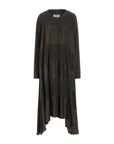 Uma Wang Woman Maxi Dress Dark Green Size M Cotton, Elastane, Silk In Brown