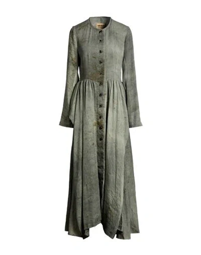 Uma Wang Woman Maxi Dress Military Green Size L Linen, Cotton