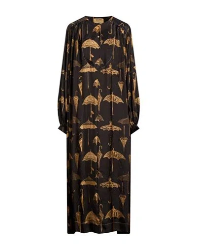 Uma Wang Woman Midi Dress Black Size M Viscose, Cupro In Brown