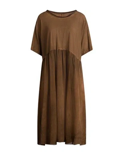 Uma Wang Woman Midi Dress Brown Size M Cotton, Elastane, Silk