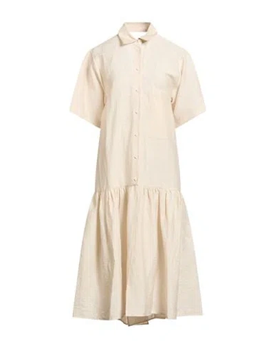 Uma Wang Woman Midi Dress Cream Size M Linen, Polyamide In Brown