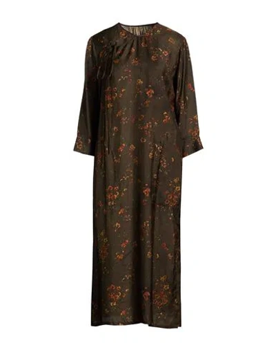 Uma Wang Woman Midi Dress Dark Brown Size L Viscose, Cupro
