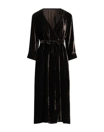 Uma Wang Woman Midi Dress Dark Brown Size L Viscose, Silk