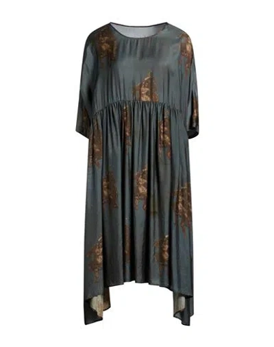 Uma Wang Woman Midi Dress Dark Green Size L Cupro, Viscose In Blue