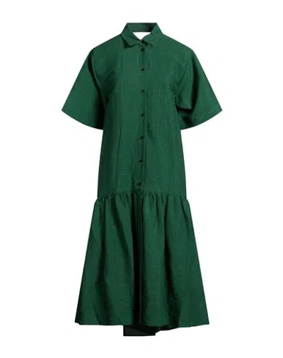 Uma Wang Woman Midi Dress Green Size M Linen, Polyamide