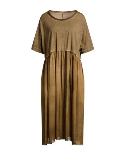 Uma Wang Woman Midi Dress Military Green Size M Cotton, Silk