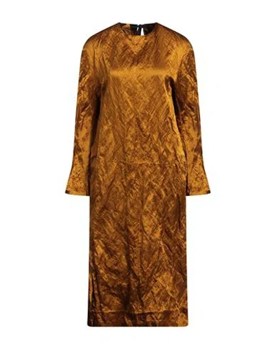 Uma Wang Woman Midi Dress Bronze Size M Viscose, Cotton, Metal In Yellow