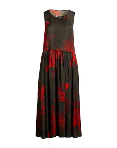 Uma Wang Woman Midi Dress Red Size M Cupro In Black