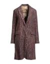 Uma Wang Woman Overcoat & Trench Coat Burgundy Size Xl Linen, Cotton, Silk