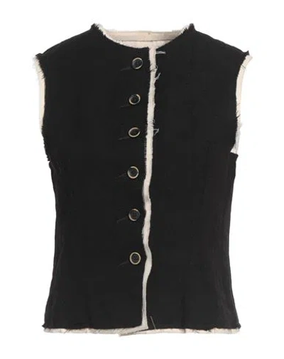 Uma Wang Woman Tailored Vest Black Size M Virgin Wool, Linen, Cotton