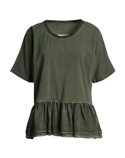 Uma Wang Woman T-shirt Dark Green Size M Cotton, Elastane, Silk