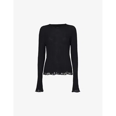 Uma Wang Womens Black Distressed Cotton And Silk-blend Knitted Top
