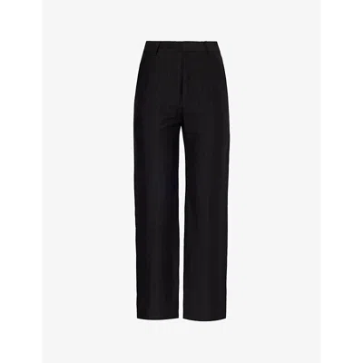 Uma Wang Womens Black Pier Darted Straight-leg Linen-blend Trousers