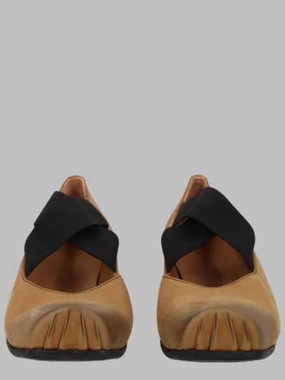 Uma Wang Soft Calf Leather Gathered Flats In Neutral