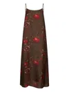 Uma Wang Floral Printed Midi Dress With Adjustable Straps In Brown