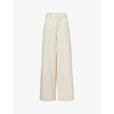 Uma Wang Womens Off White Puri Stripe-pattern Wide-leg Cotton-blend Trousers
