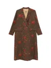 Uma Wang Women's Pomegranate-print Double-breasted Coat Tan/green