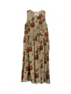 Uma Wang Midi Dress With Floral Print And Gathered Waist