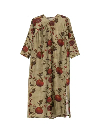 Uma Wang Women's Pomegranate-print Tie-front Midi Dress Green/red