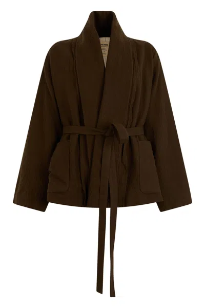 Uma Wang Women's Virgin Wool Cape Jacket With Adjustable Waist Belt In Brown
