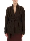 Uma Wang Plush Textured Wool Blend Cardigan With Shawl Collar In Brown