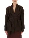 Uma Wang Plush Textured Wool Blend Cardigan With Shawl Collar In Brown