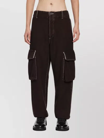 Uma Wang Wool Cropped Cargo Trousers In Black
