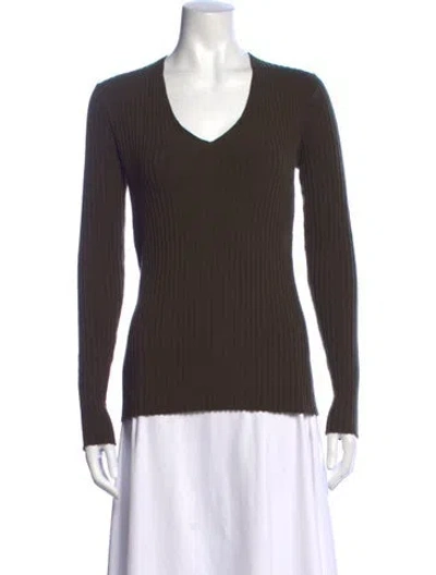 Pre-owned Uma Wang Wool V-neck Top In Brown/green