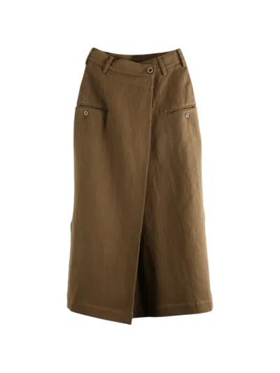 Uma Wang Wrap Midi Skirt In Brown