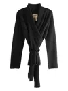 Uma Wang Wrap-tie Ribbed-knit Cardigan In Black