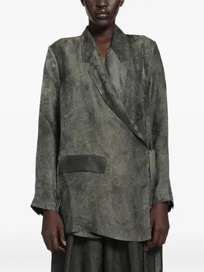 Uma Wang Wrap-fastening Blazer In Green