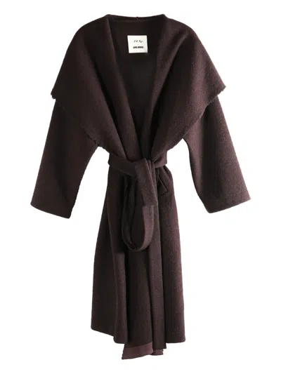 Uma Wang X 1436 Hooded Belted Coat In Brown