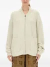 Uma Wang Ribbed Knit Cardigan With Plush Texture And Zipper Closure In Neutral