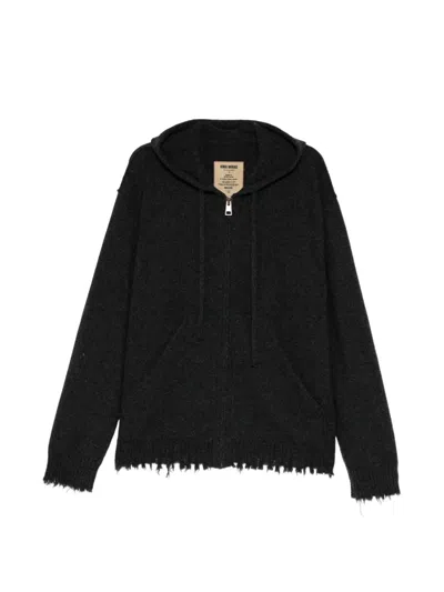Uma Wang Zip-up Cashmere Hoodie In Black