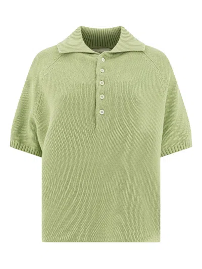 Umarmung Ribbed-collar Polo Top In Green