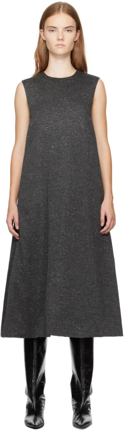 Umber Postpast Gray Viscose Jersey Insulated Midi Dress In Grey