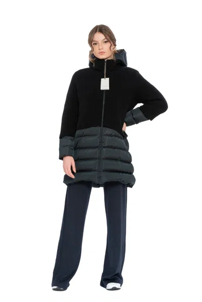 Pre-owned Umberto Bilancioni 2900$  Cashmere Silk Puffer Goose Down Woman Coat 42 It / 6 Us In Blue / Black