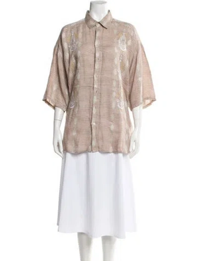 Pre-owned Umberto Bilancioni Linen Patterned Blouse In Neutral