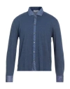 Umberto Vallati Man Shirt Blue Size 38 Cotton, Polyester In Blue