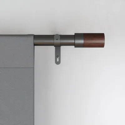 Umbra Blok 1" Adjustable Single Curtain Rod, Includes Finials, Brackets & Hardware In Gun Metal